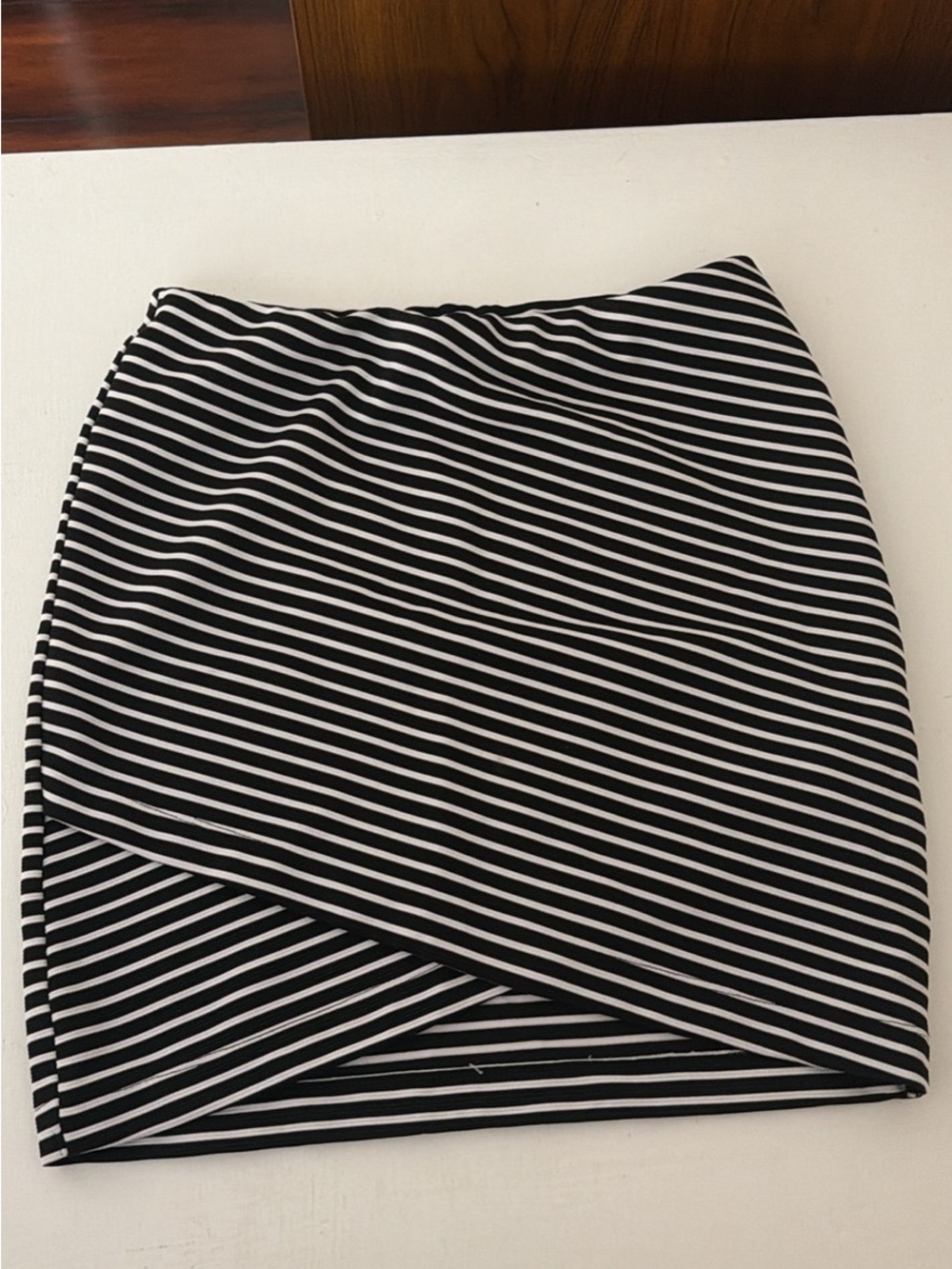 SO Black and White Striped Wrap-Style Mini Skirt
